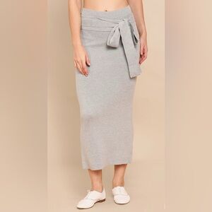 Tie-Waist Knit Pencil Skirt - Light Gray